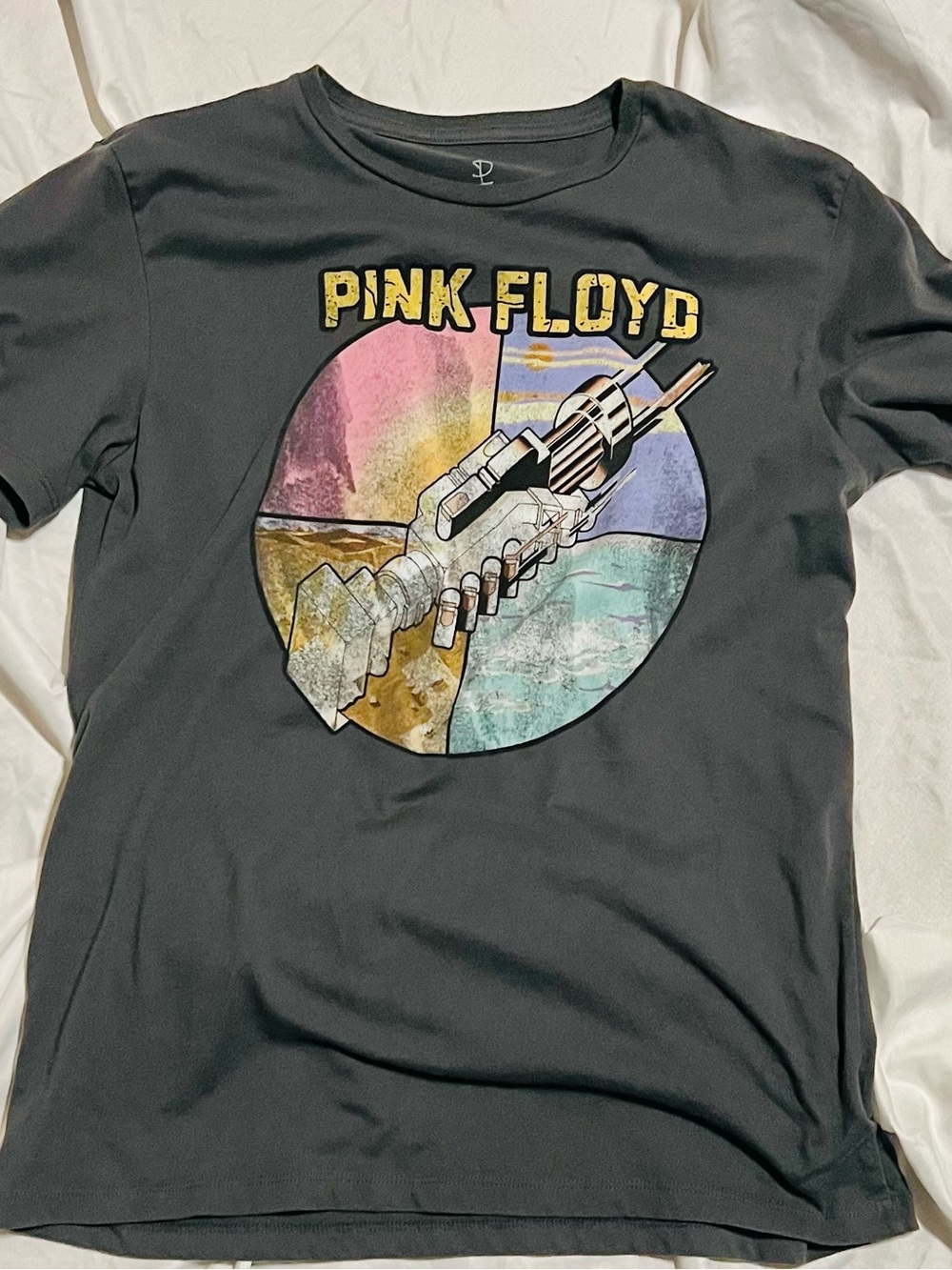 Pink Floyd Gray Tee with Pastel Multicolor Circular Graphic M